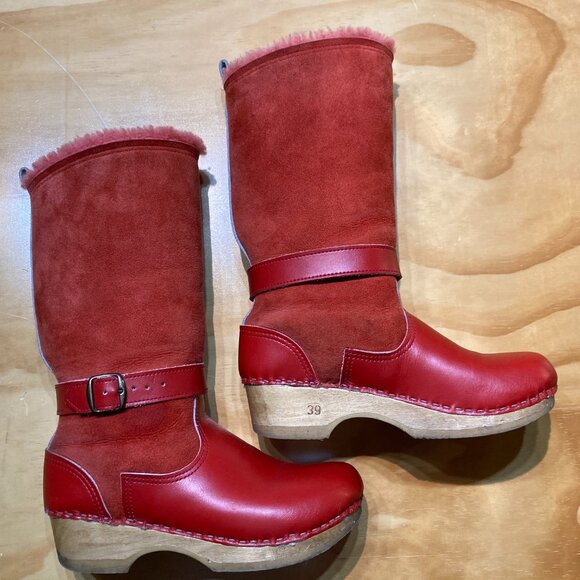 RARE Vintage RED SVEN No. 6 tall shearling clogs Size 39 - Picture 4 of 10